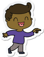 sticker of a cartoon happy man pointing