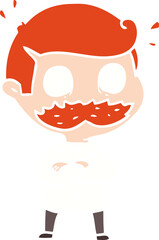 flat color style cartoon man with mustache shocked