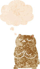 cartoon bear and thought bubble in retro textured style