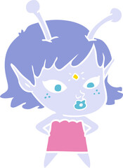 pretty flat color style cartoon alien girl