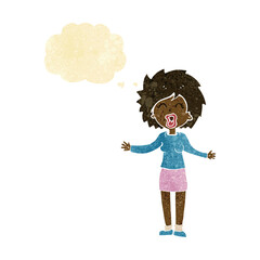 cartoon loud woman with thought bubble