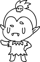 line drawing kawaii of cute vampire girl