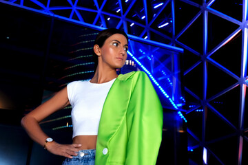 night city portrait of a girl in neon light