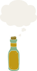 cartoon potion bottle and thought bubble in retro style