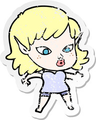 distressed sticker of a pretty cartoon elf girl
