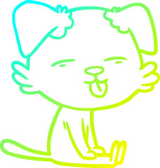 cold gradient line drawing cartoon dog sticking out tongue