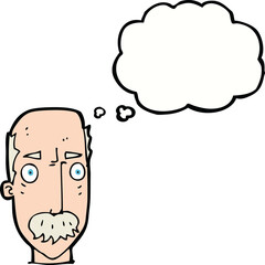 cartoon annoyed old man with thought bubble