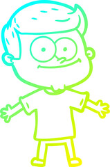 cold gradient line drawing cartoon happy man
