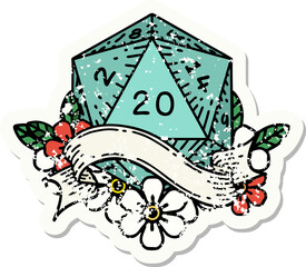 natural twenty D20 dice roll grunge sticker