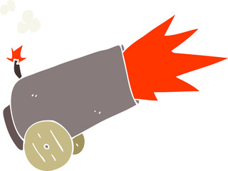 flat color illustration of a cartoon cannon firing