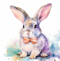 Watercolor rabbit. AI generative.