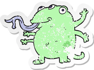 retro distressed sticker of a cartoon alien