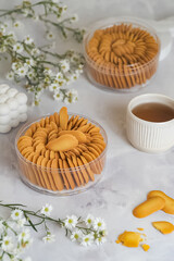 lidah kucing or cat tongue cookies , popular in hari raya