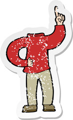 retro distressed sticker of a cartoon headless body with raised hand