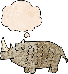 cartoon rhinoceros and thought bubble in grunge texture pattern style