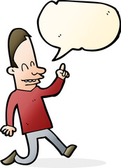 cartoon happy man pointing with speech bubble