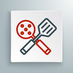 Line Spatula icon isolated on white background. Kitchen spatula icon. BBQ spatula sign. Barbecue and grill tool. Colorful outline concept. Vector