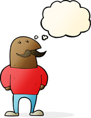 cartoon bald man with mustache with thought bubble