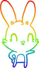 rainbow gradient line drawing cute cartoon rabbit