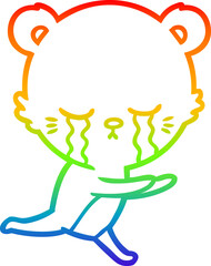rainbow gradient line drawing crying cartoon bear