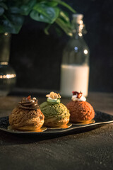 choux pastry in dark background
