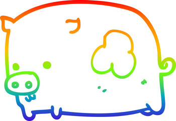 rainbow gradient line drawing cartoon pig