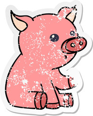 Fototapeta premium distressed sticker of a quirky hand drawn cartoon pig