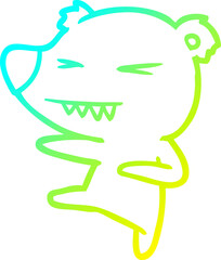 cold gradient line drawing kicking polar bear cartoon