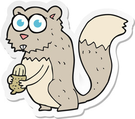 sticker of a cartoon angry squirrel with nut