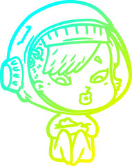 cold gradient line drawing cartoon astronaut woman