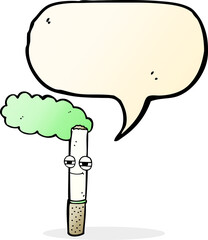 cartoon happy cigarette with speech bubble