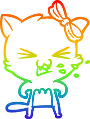 rainbow gradient line drawing cartoon cat