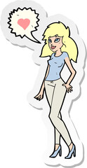 sticker of a cartoon woman with love heart