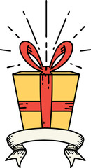 banner with tattoo style christmas present