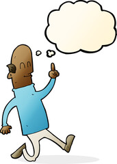 cartoon bald man with idea with thought bubble