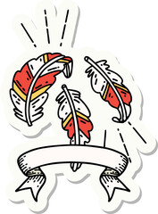 sticker of tattoo style feathers floating