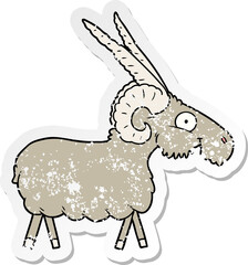distressed sticker of a cartoon goat
