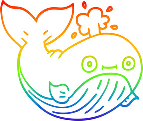 rainbow gradient line drawing cartoon sea whale