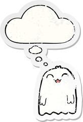 cartoon ghost and thought bubble as a distressed worn sticker