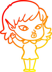 warm gradient line drawing pretty cartoon elf girl