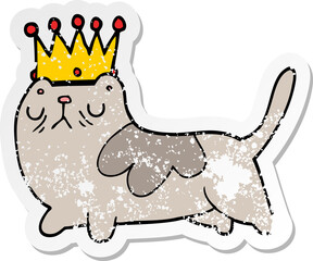 distressed sticker of a cartoon arrogant cat