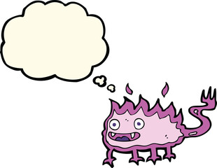 cartoon little fire demon with thought bubble