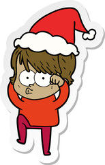 sticker cartoon of a woman wearing santa hat
