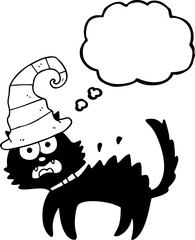 thought bubble cartoon scared black cat