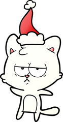 bored gradient cartoon of a cat wearing santa hat