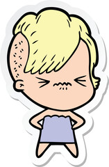 sticker of a cartoon annoyed hipster girl
