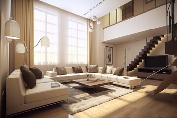 modern living room, interior, room, house, home, design, living, sofa, furniture, apartment, living room, generative ai