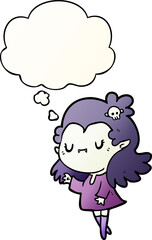 cartoon vampire and thought bubble in smooth gradient style