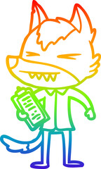Fototapeta premium rainbow gradient line drawing angry wolf cartoon