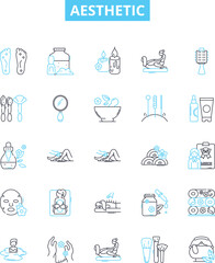 Aesthetic vector line icons set. Beautiful, Pretty, Elegant, Artistic, Attractive, Fashionable, Chic illustration outline concept symbols and signs